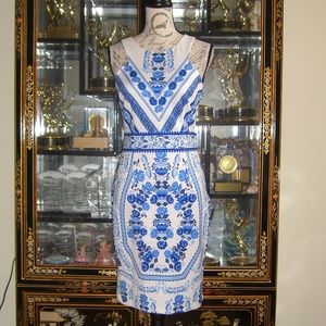 GIANNI BINI BLUE FLORAL PRINT SHEATH DRESS S